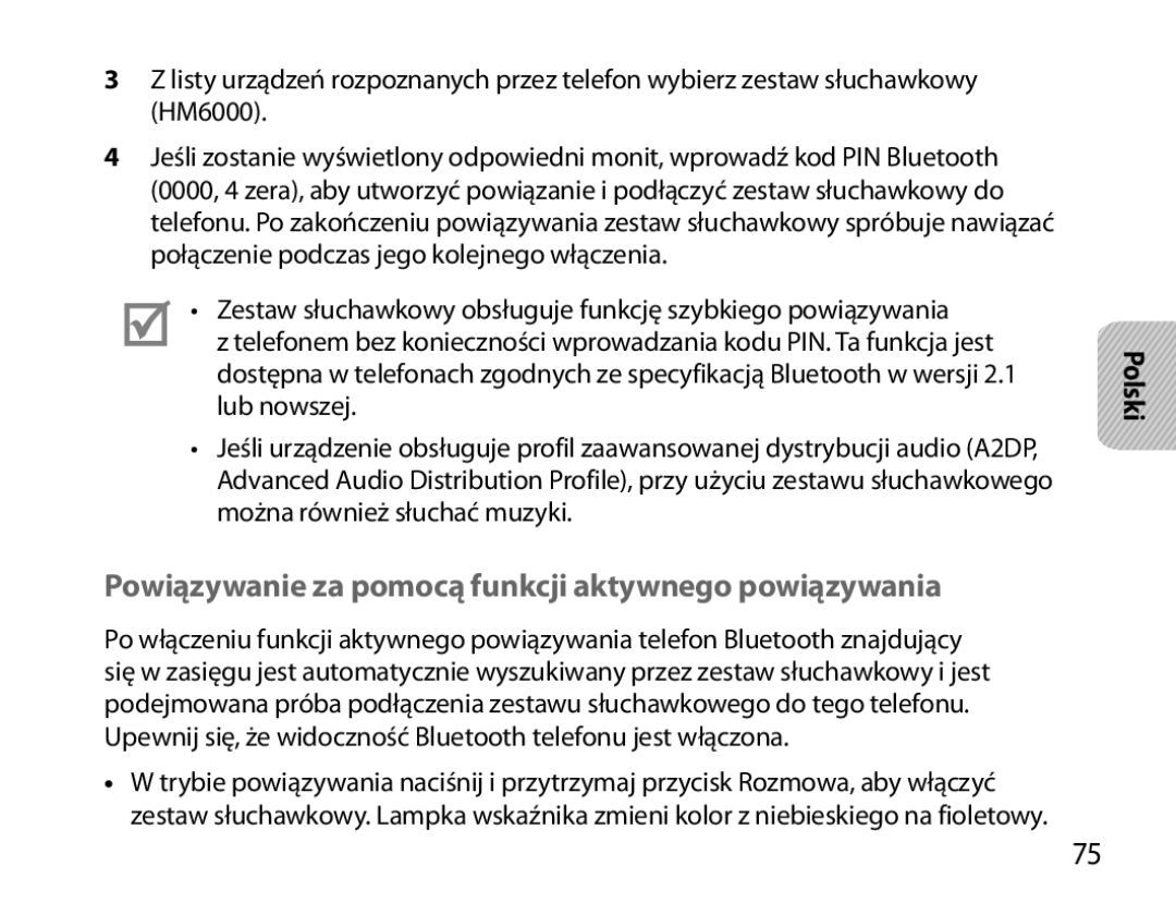 Samsung BHM6000EDECXEH manual Powiązywanie za pomocą funkcji aktywnego powiązywania 