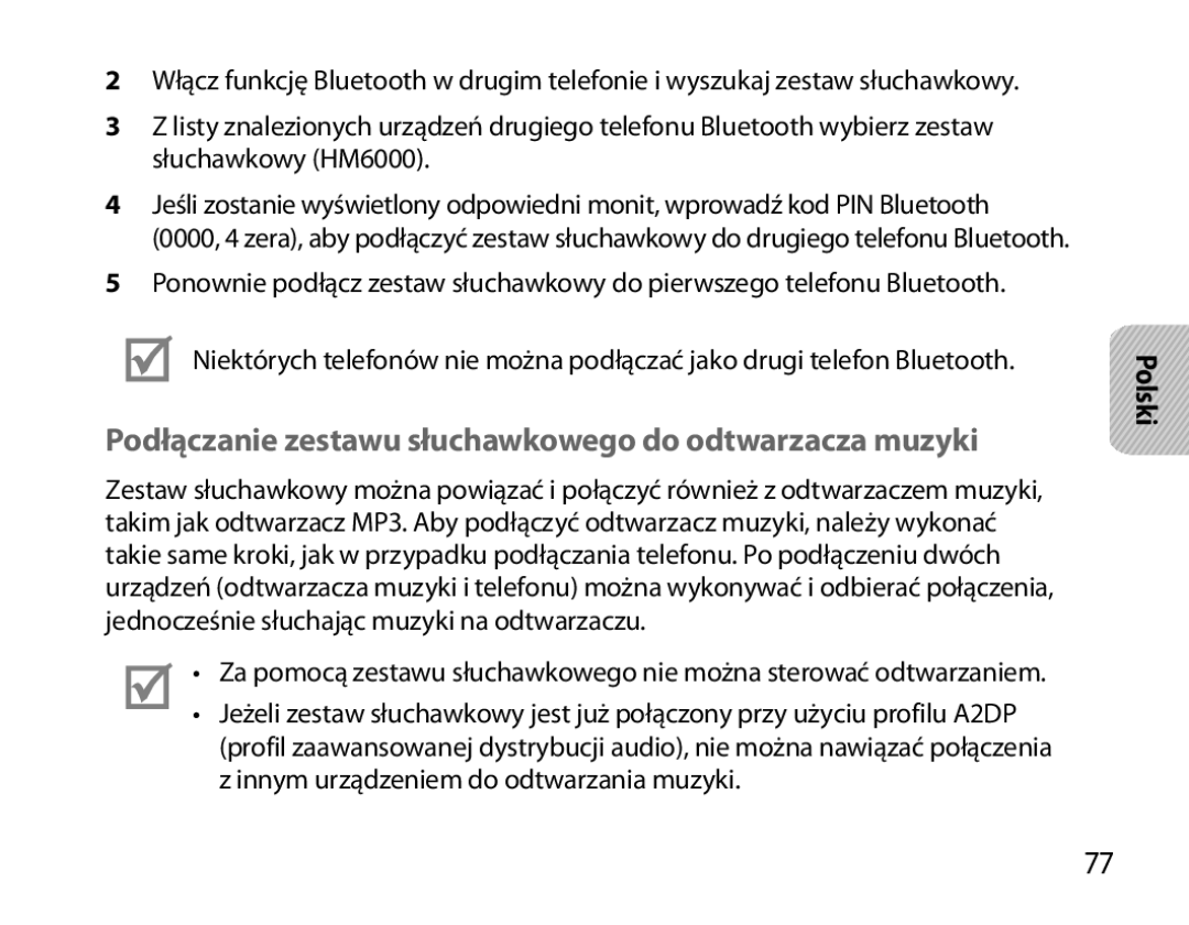 Samsung BHM6000EDECXEH manual Podłączanie zestawu słuchawkowego do odtwarzacza muzyki 