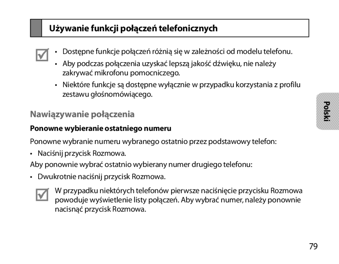 Samsung BHM6000EDECXEH manual Używanie funkcji połączeń telefonicznych, Nawiązywanie połączenia 