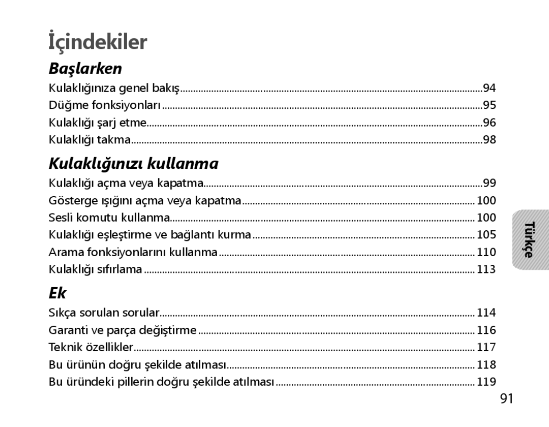 Samsung BHM6000EDECXEH manual İçindekiler, Türkçe 