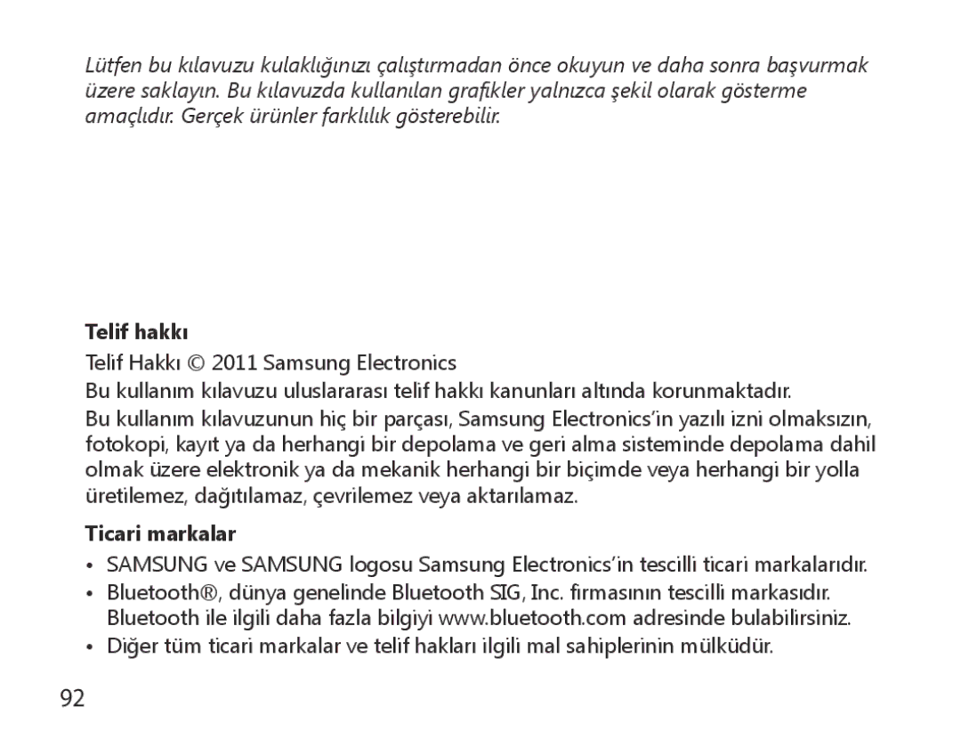 Samsung BHM6000EDECXEH manual Telif hakkı 