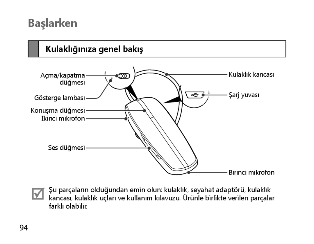 Samsung BHM6000EDECXEH manual Başlarken, Kulaklığınıza genel bakış 