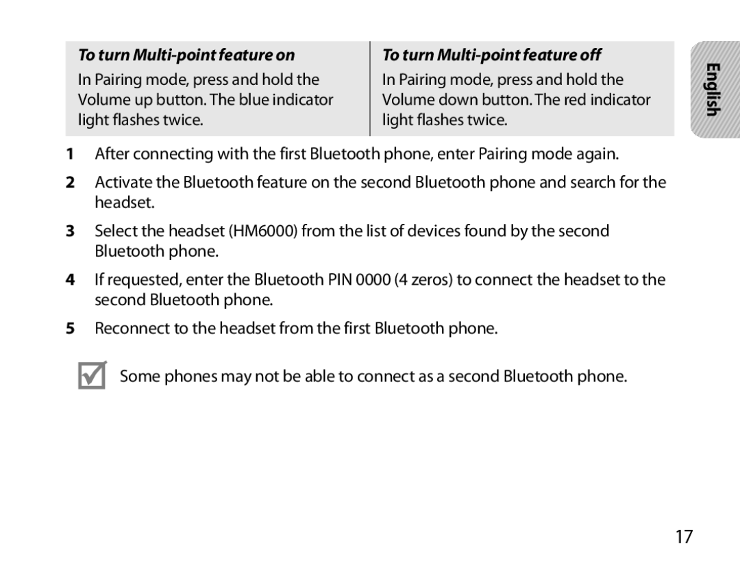 Samsung BHM6000EDECXEH manual To turn Multi-point feature on 