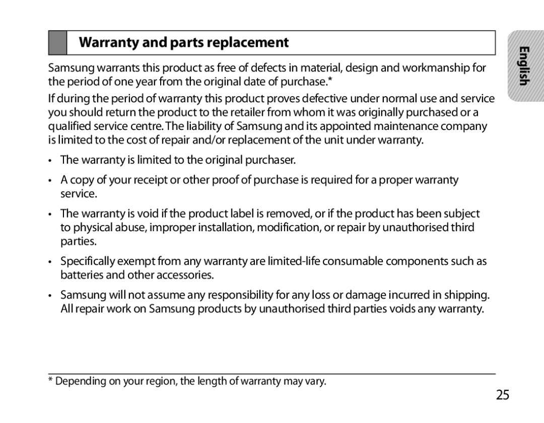 Samsung BHM6000EDECXEH manual Warranty and parts replacement 