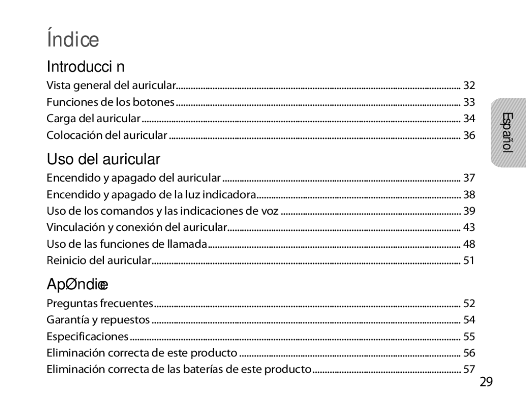 Samsung BHM6000EDECXEH manual Índice, Español 