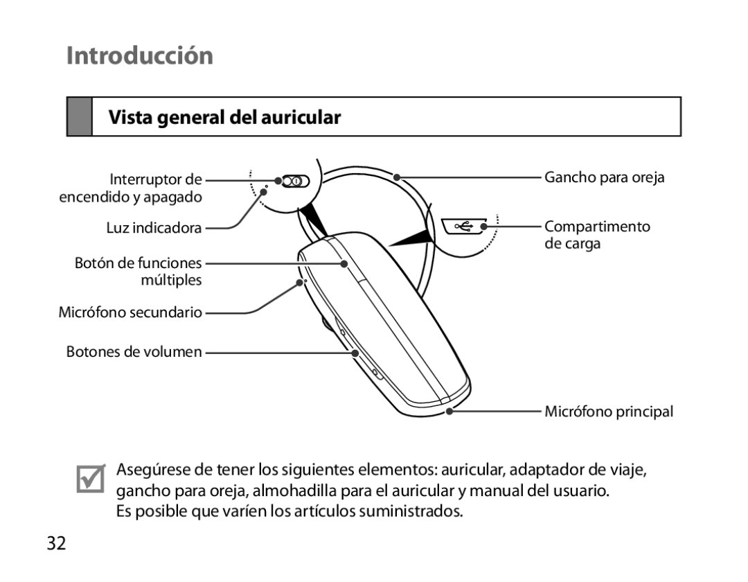 Samsung BHM6000EDECXEH manual Introducción, Vista general del auricular 