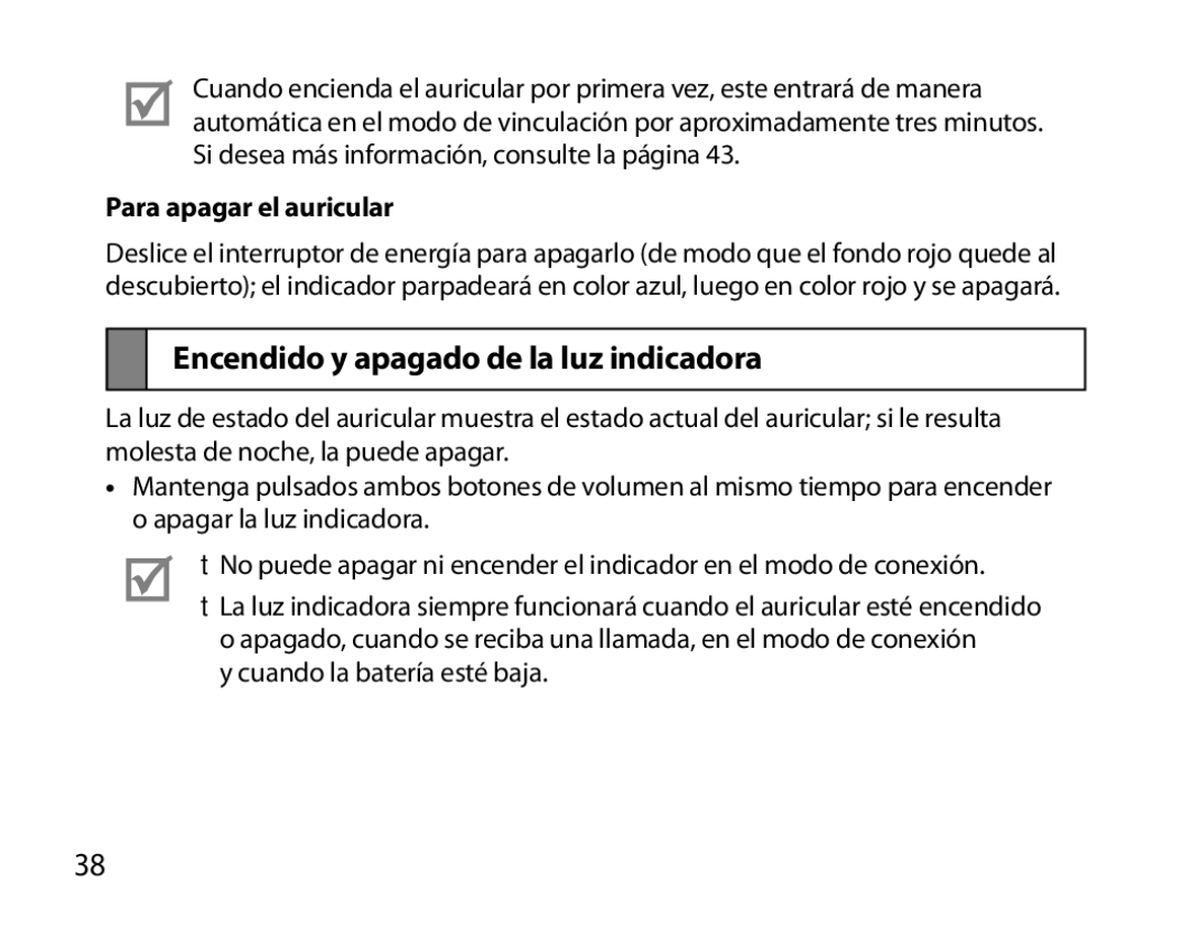 Samsung BHM6000EDECXEH manual Encendido y apagado de la luz indicadora, Para apagar el auricular 