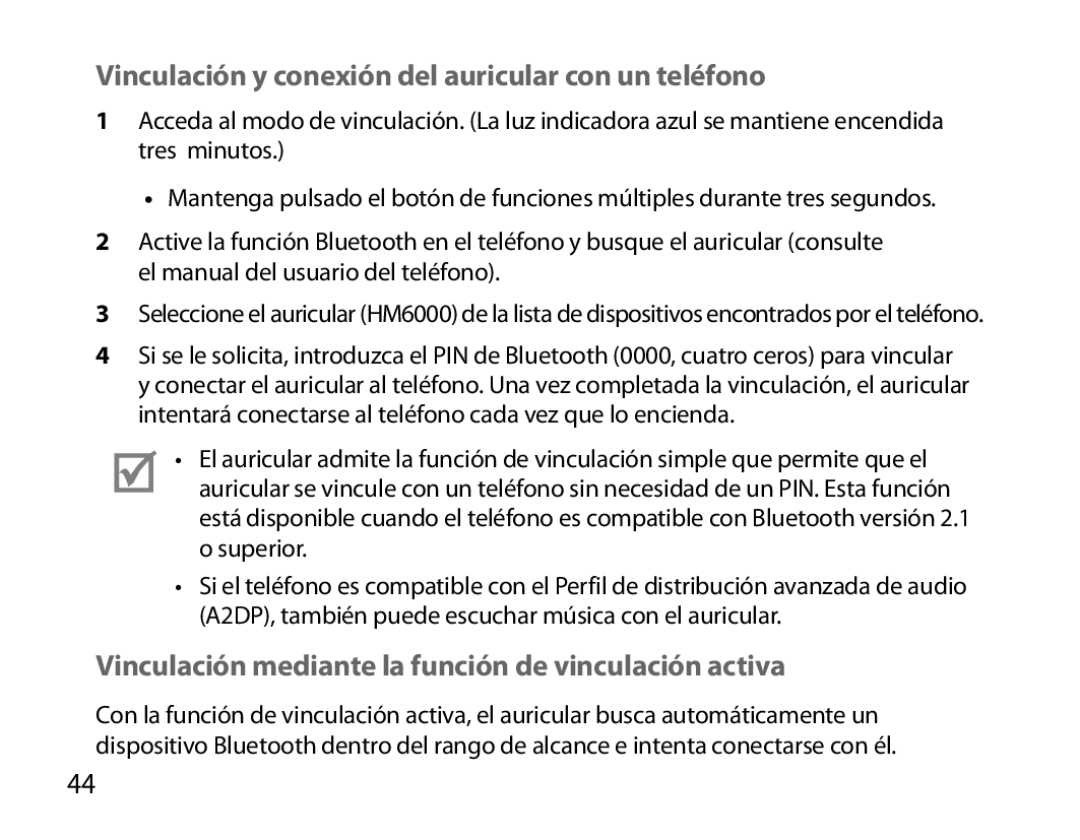 Samsung BHM6000EDECXEH manual Vinculación y conexión del auricular con un teléfono 