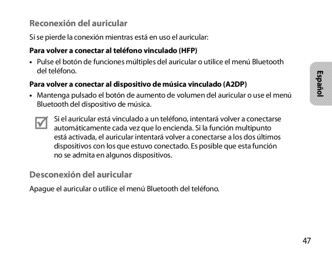 Samsung BHM6000EDECXEH manual Reconexión del auricular, Desconexión del auricular 