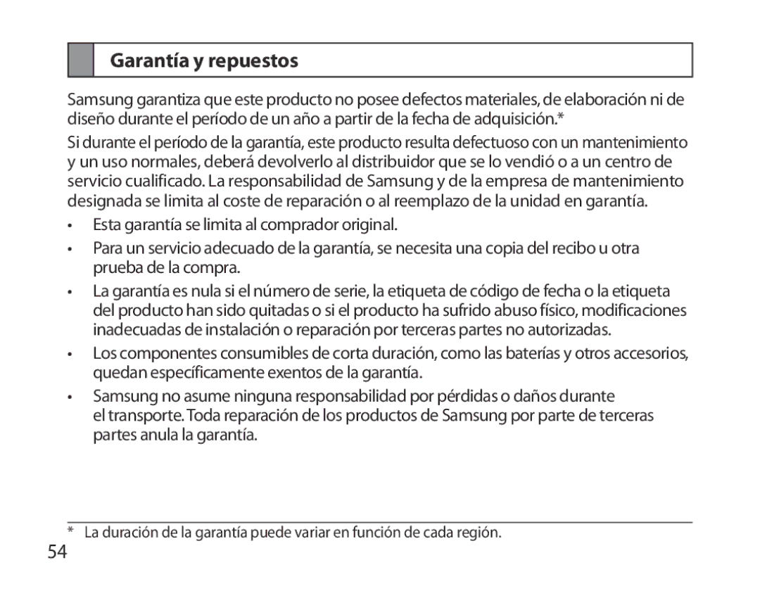 Samsung BHM6000EDECXEH manual Garantía y repuestos 