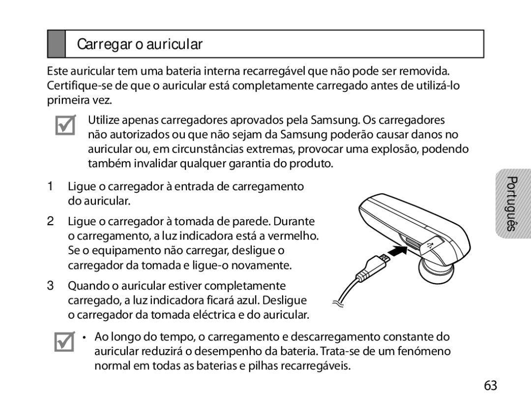 Samsung BHM6000EDECXEH manual Carregar o auricular 