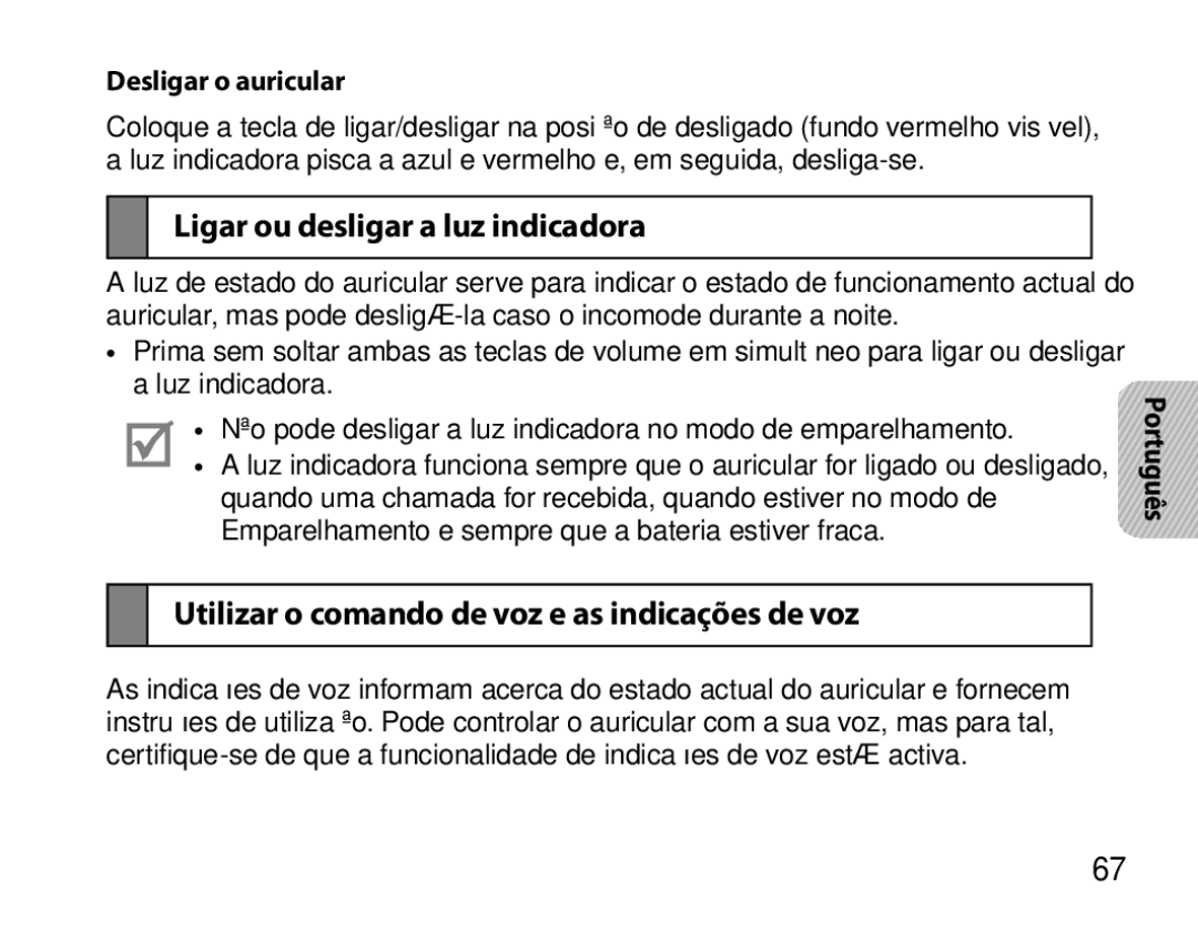 Samsung BHM6000EDECXEH manual Ligar ou desligar a luz indicadora, Utilizar o comando de voz e as indicações de voz 