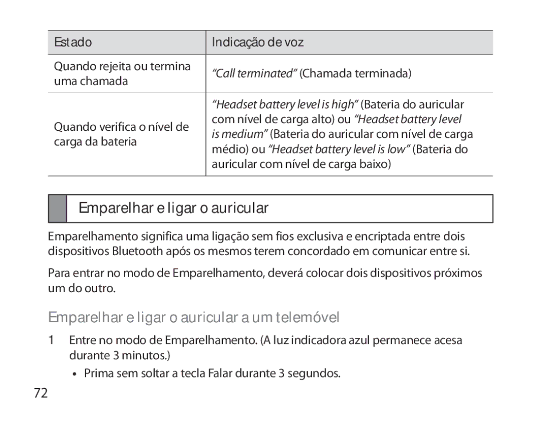 Samsung BHM6000EDECXEH manual Emparelhar e ligar o auricular a um telemóvel 