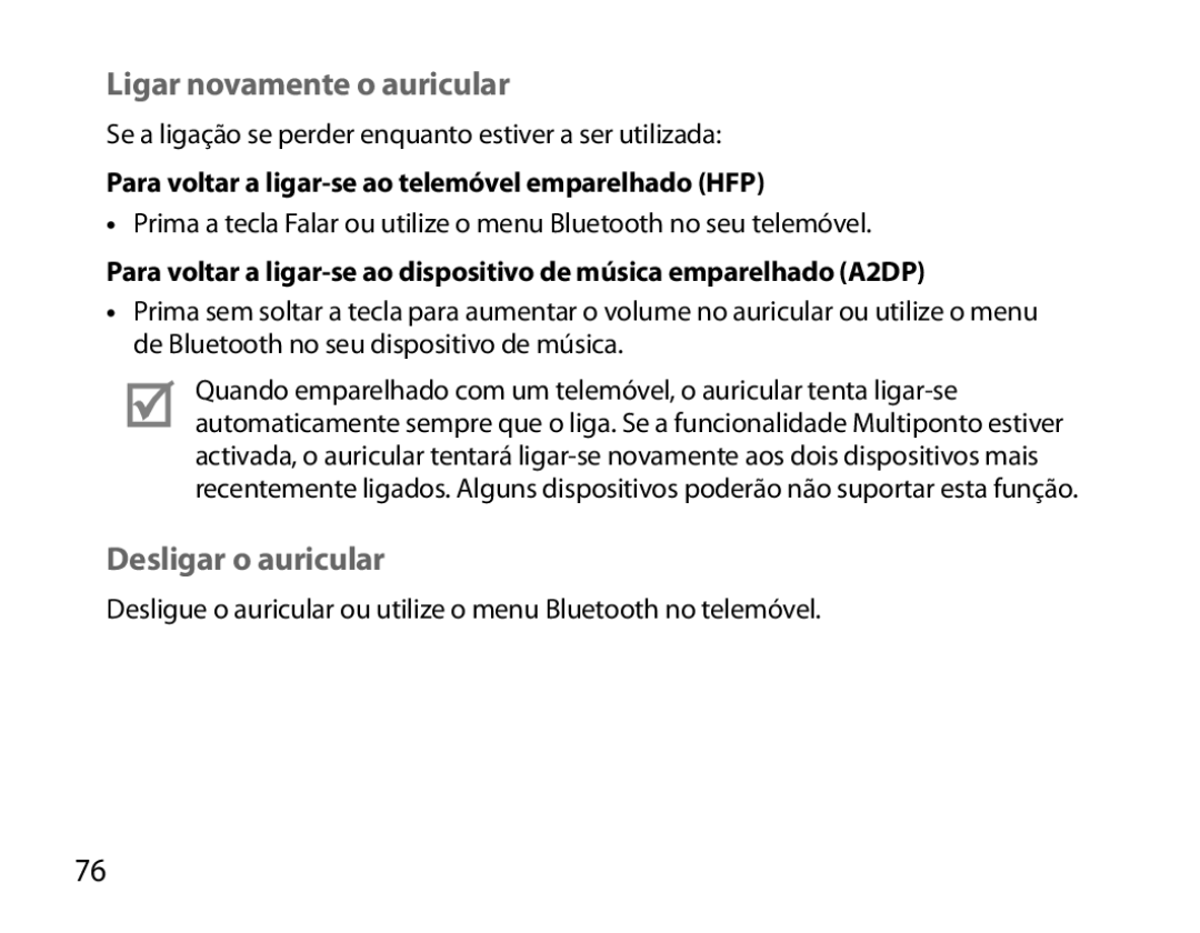 Samsung BHM6000EDECXEH manual Ligar novamente o auricular, Desligar o auricular 