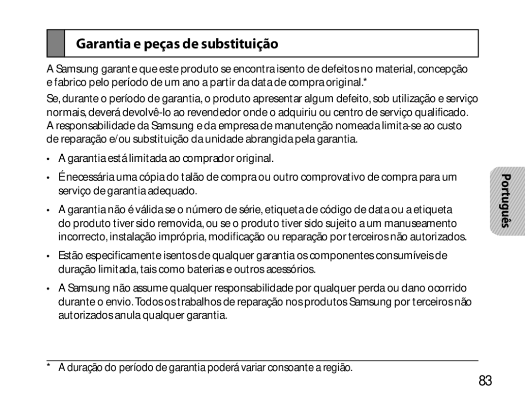 Samsung BHM6000EDECXEH manual Garantia e peças de substituição 