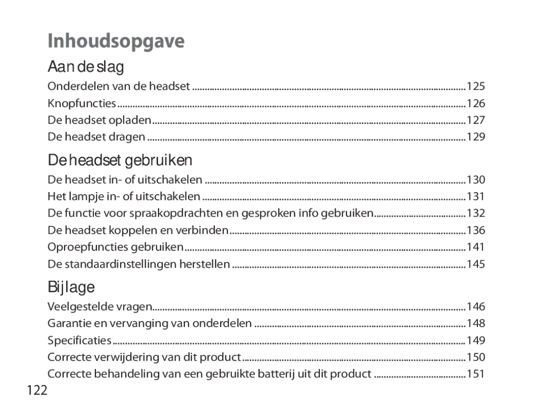 Samsung BHM6000EDECXEH manual Inhoudsopgave, 122 