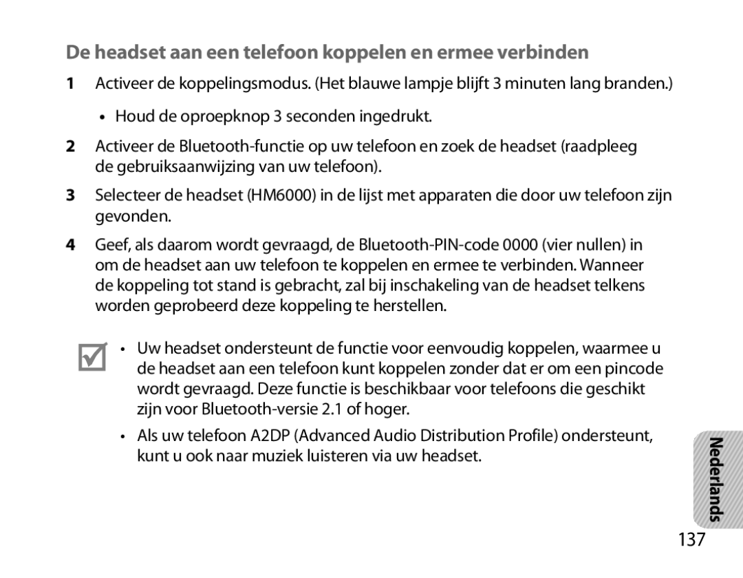 Samsung BHM6000EDECXEH manual De headset aan een telefoon koppelen en ermee verbinden, 137 