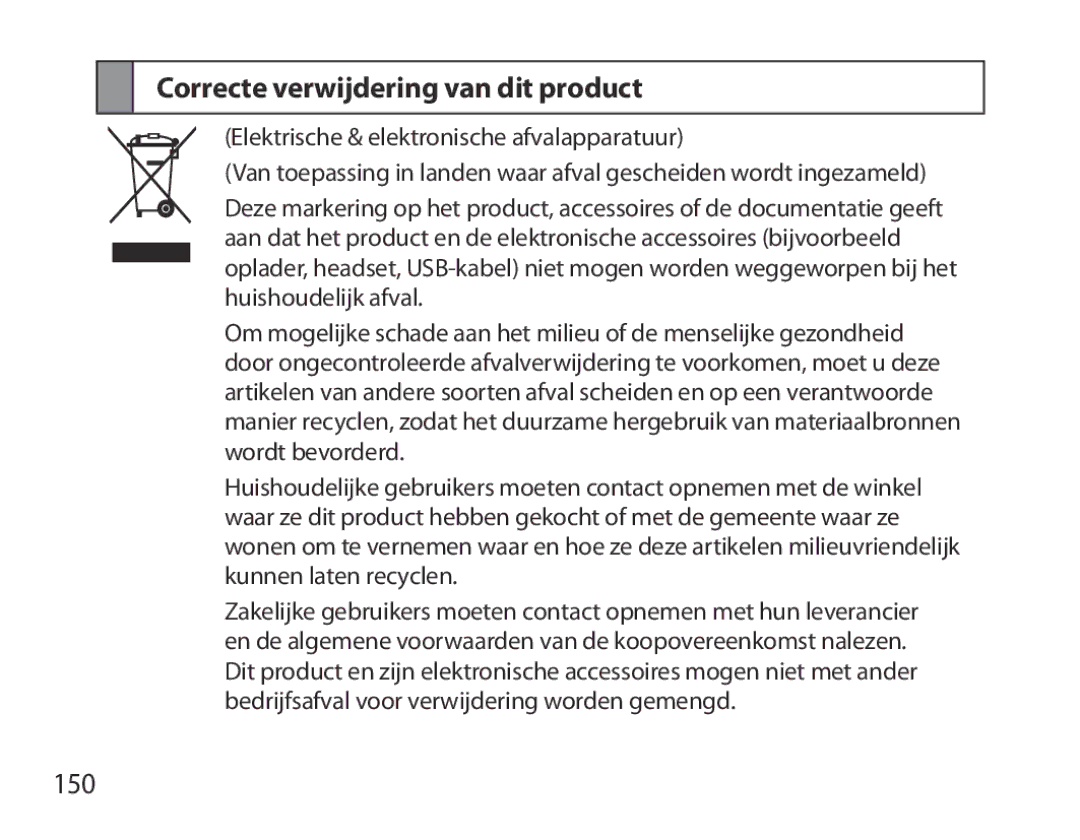 Samsung BHM6000EDECXEH manual Correcte verwijdering van dit product, 150 