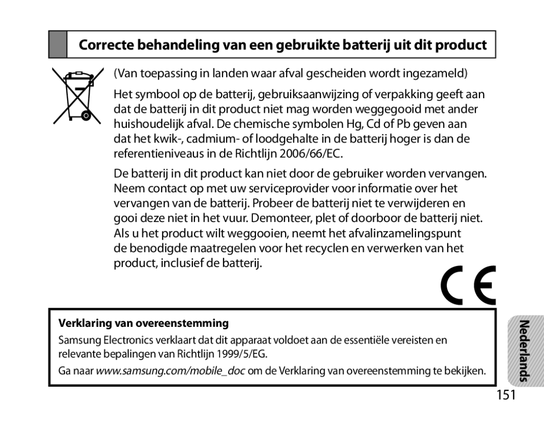 Samsung BHM6000EDECXEH manual 151, Verklaring van overeenstemming 