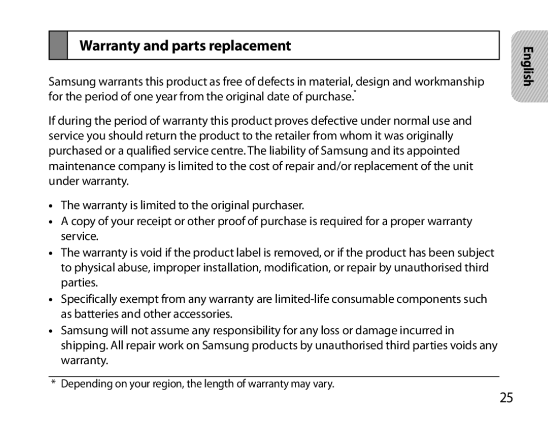 Samsung BHM6000EDECXEH manual Warranty and parts replacement 