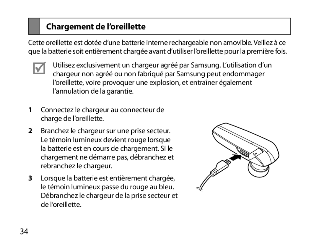 Samsung BHM6000EDECXEH manual Chargement de l’oreillette 