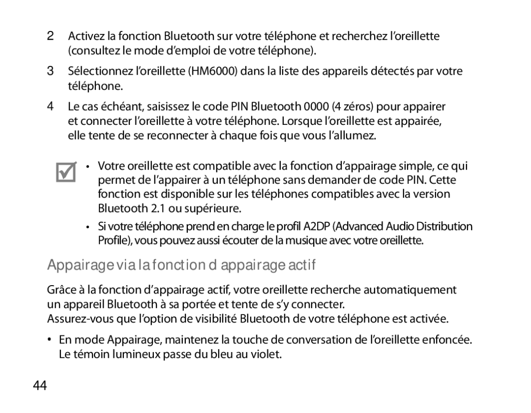 Samsung BHM6000EDECXEH manual Appairage via la fonction d’appairage actif 