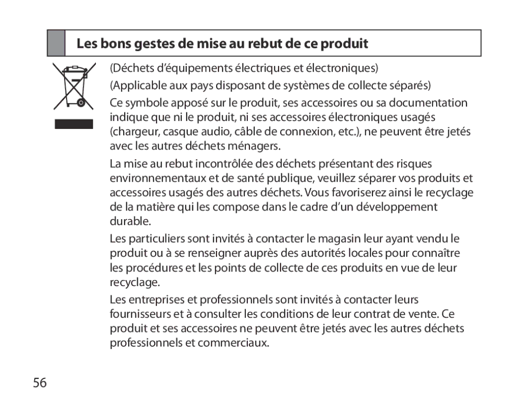 Samsung BHM6000EDECXEH manual Les bons gestes de mise au rebut de ce produit 