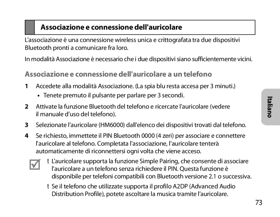 Samsung BHM6000EDECXEH manual Associazione e connessione dellauricolare a un telefono 