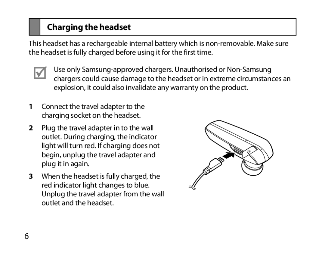 Samsung BHM6000EDECXEH manual Charging the headset 