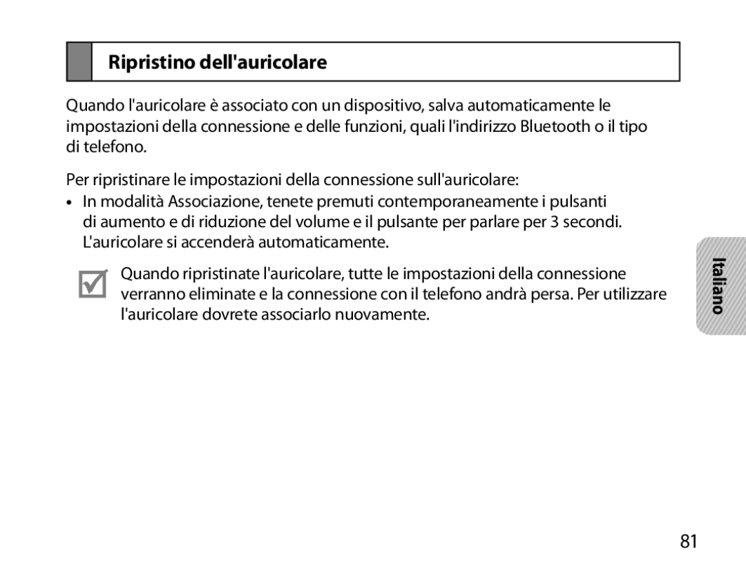 Samsung BHM6000EDECXEH manual Ripristino dellauricolare 