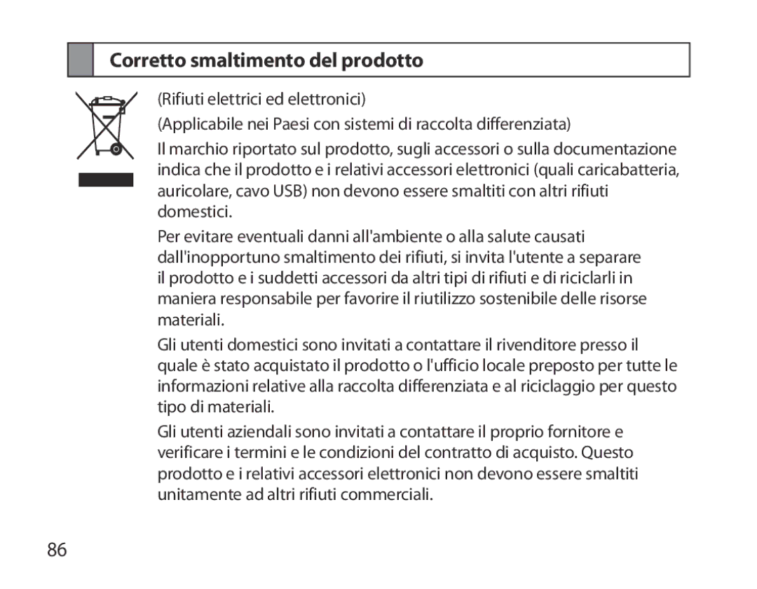 Samsung BHM6000EDECXEH manual Corretto smaltimento del prodotto 