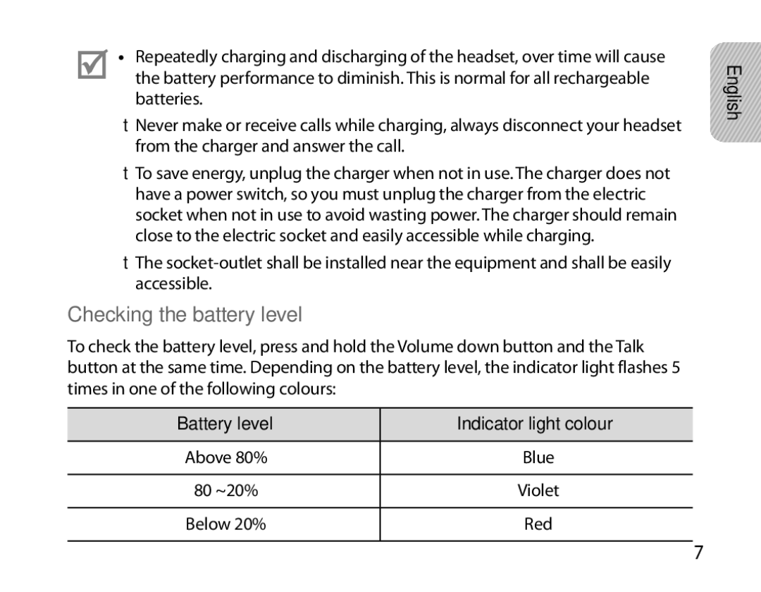 Samsung BHM6000EDECXEH manual Checking the battery level 