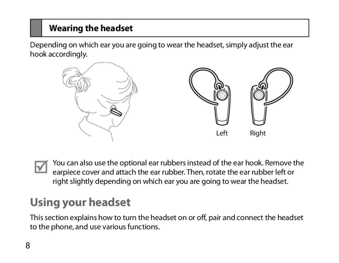 Samsung BHM6000EDECXEH manual Using your headset, Wearing the headset 