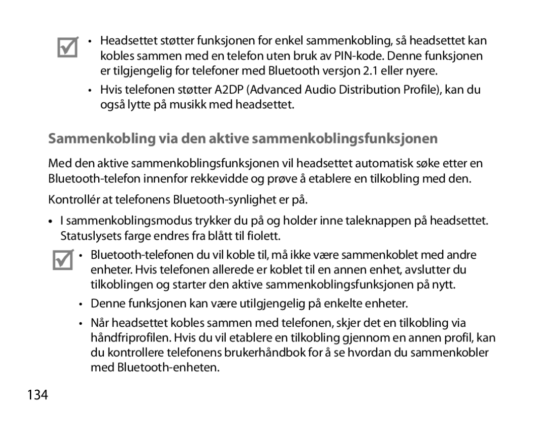 Samsung BHM6000EDECXEH manual Sammenkobling via den aktive sammenkoblingsfunksjonen, 134 