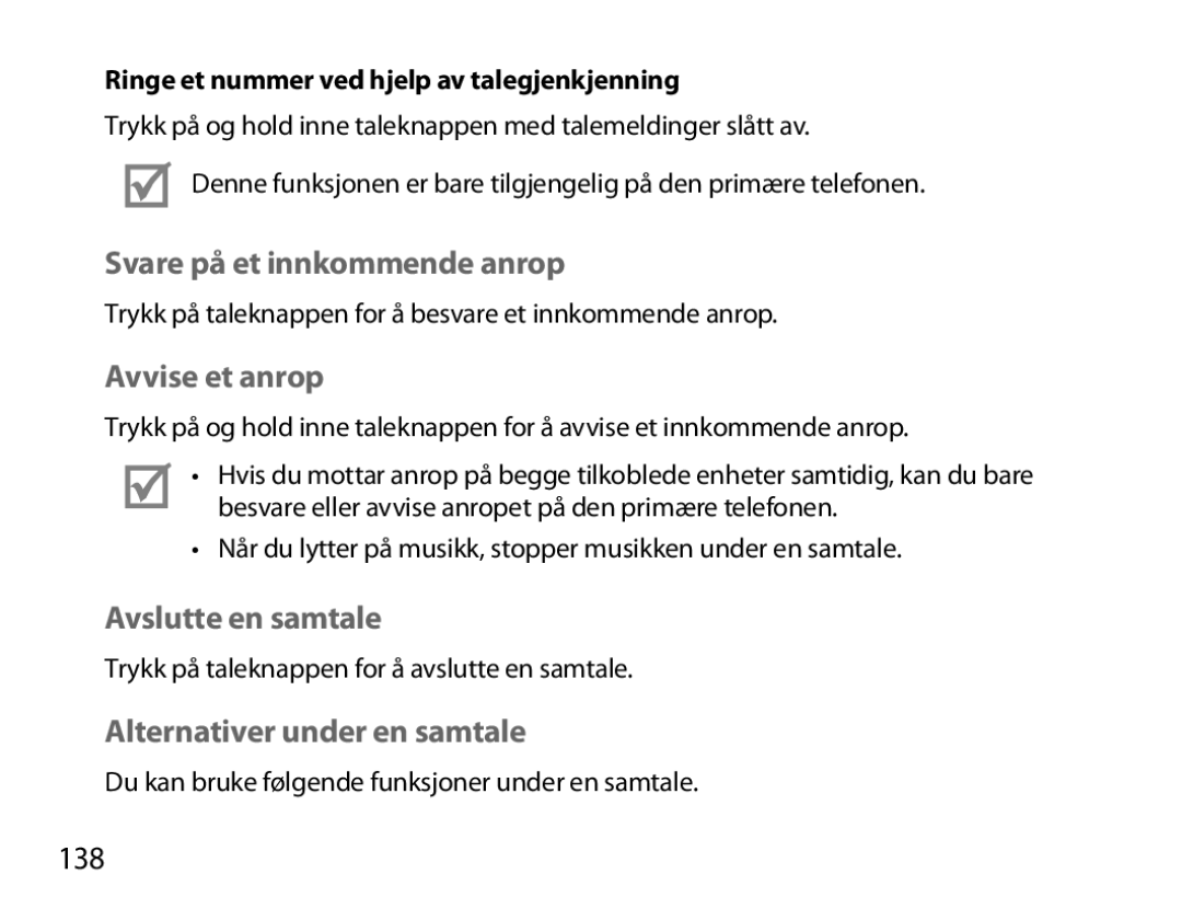 Samsung BHM6000EDECXEH Svare på et innkommende anrop, Avvise et anrop, Avslutte en samtale, Alternativer under en samtale 