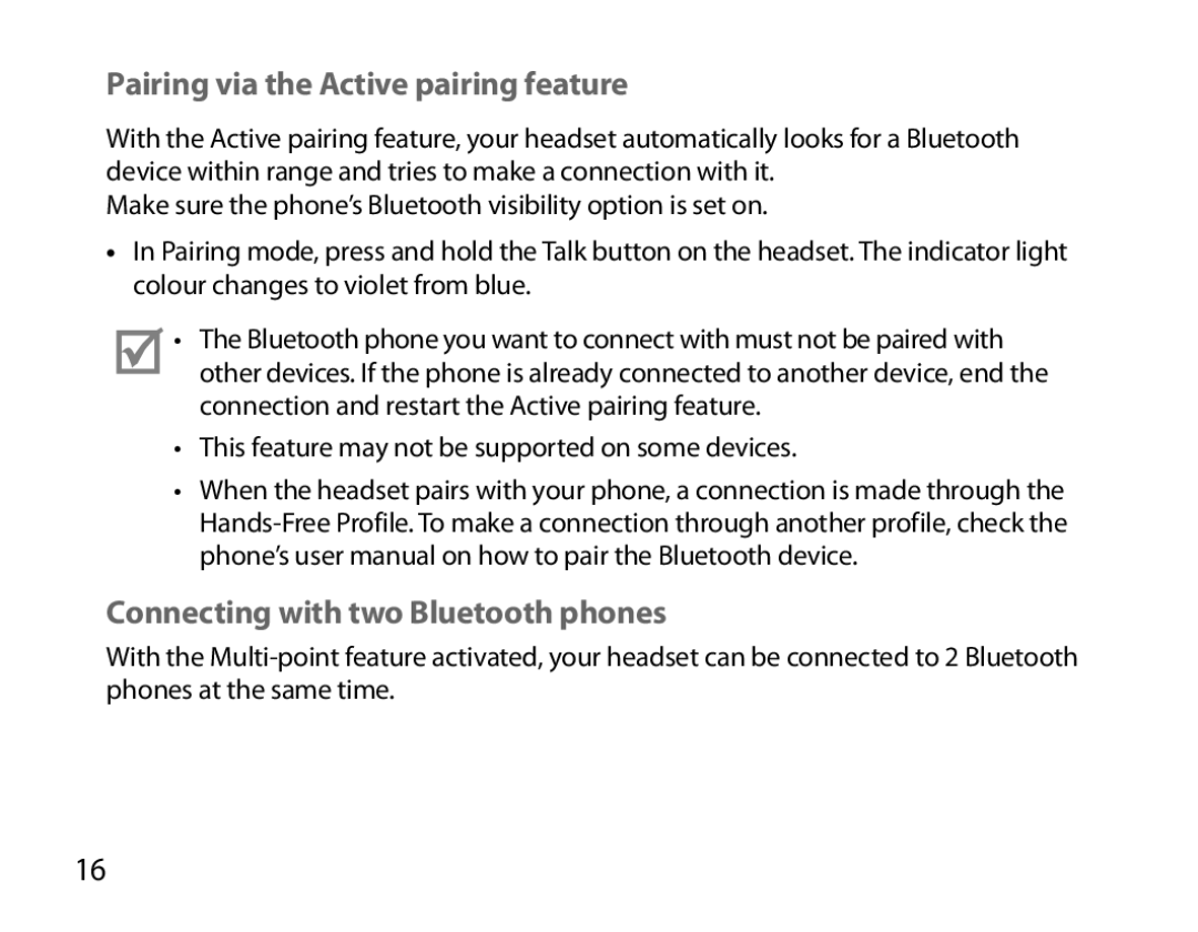 Samsung BHM6000EDECXEH manual Pairing via the Active pairing feature, Connecting with two Bluetooth phones 