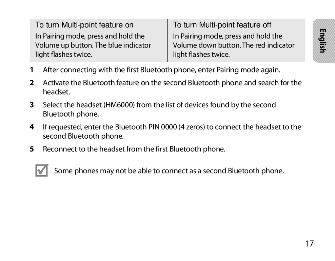 Samsung BHM6000EDECXEH manual To turn Multi-point feature on 