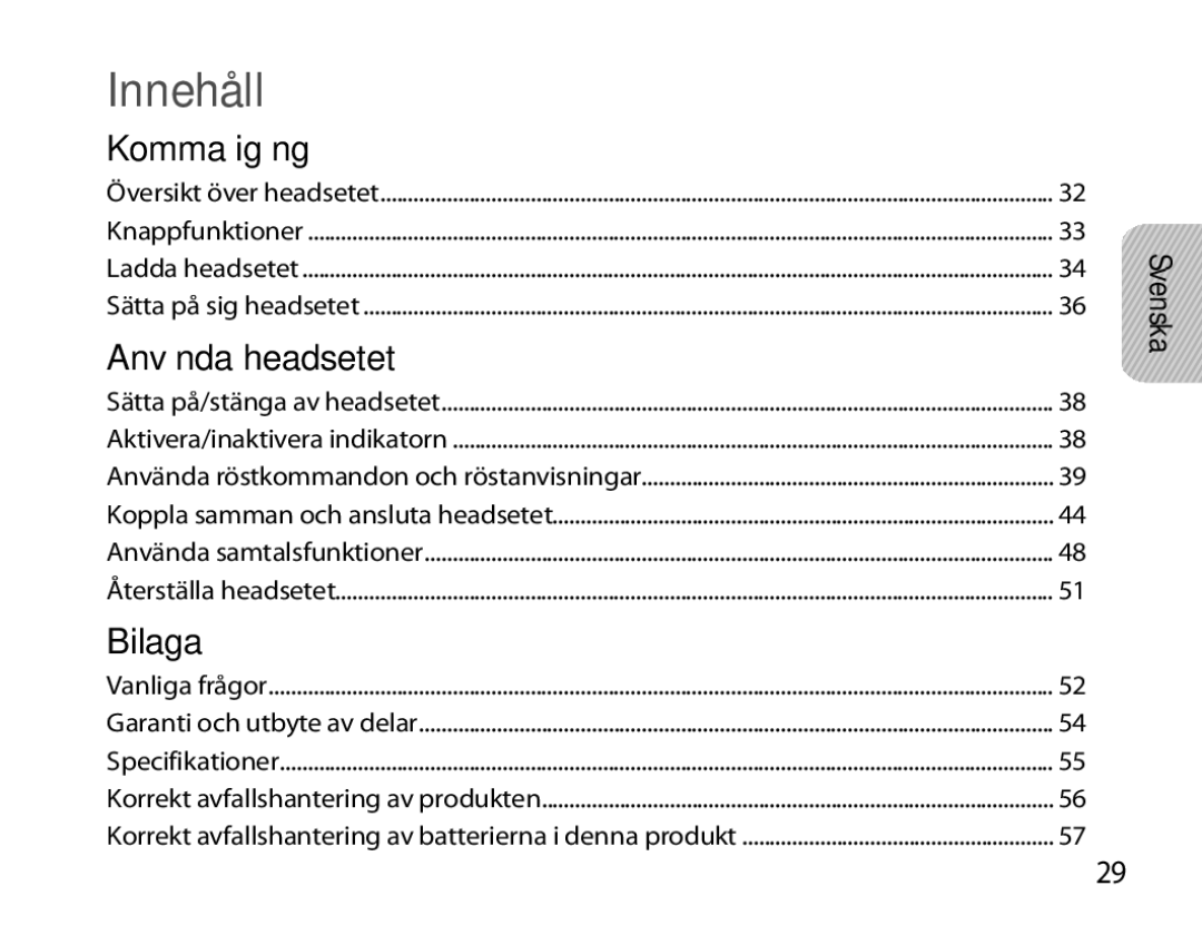 Samsung BHM6000EDECXEH manual Innehåll, Svenska 