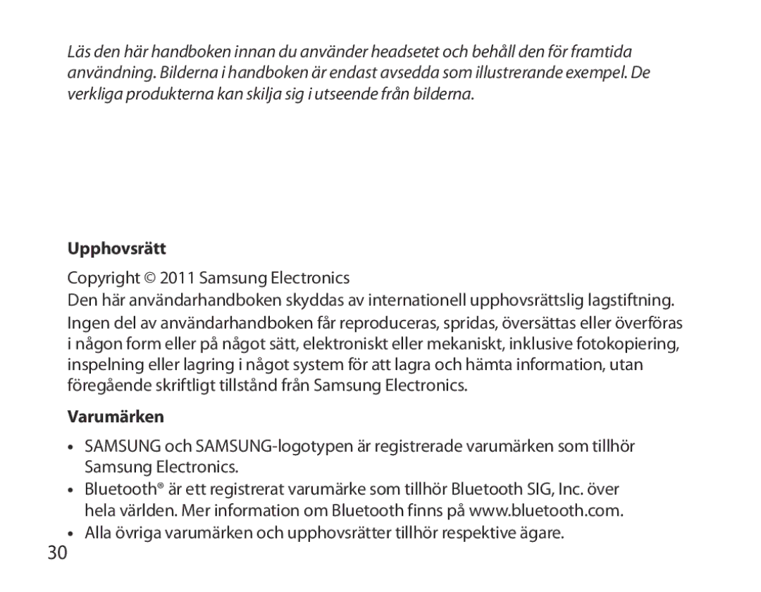 Samsung BHM6000EDECXEH manual Upphovsrätt, Varumärken 