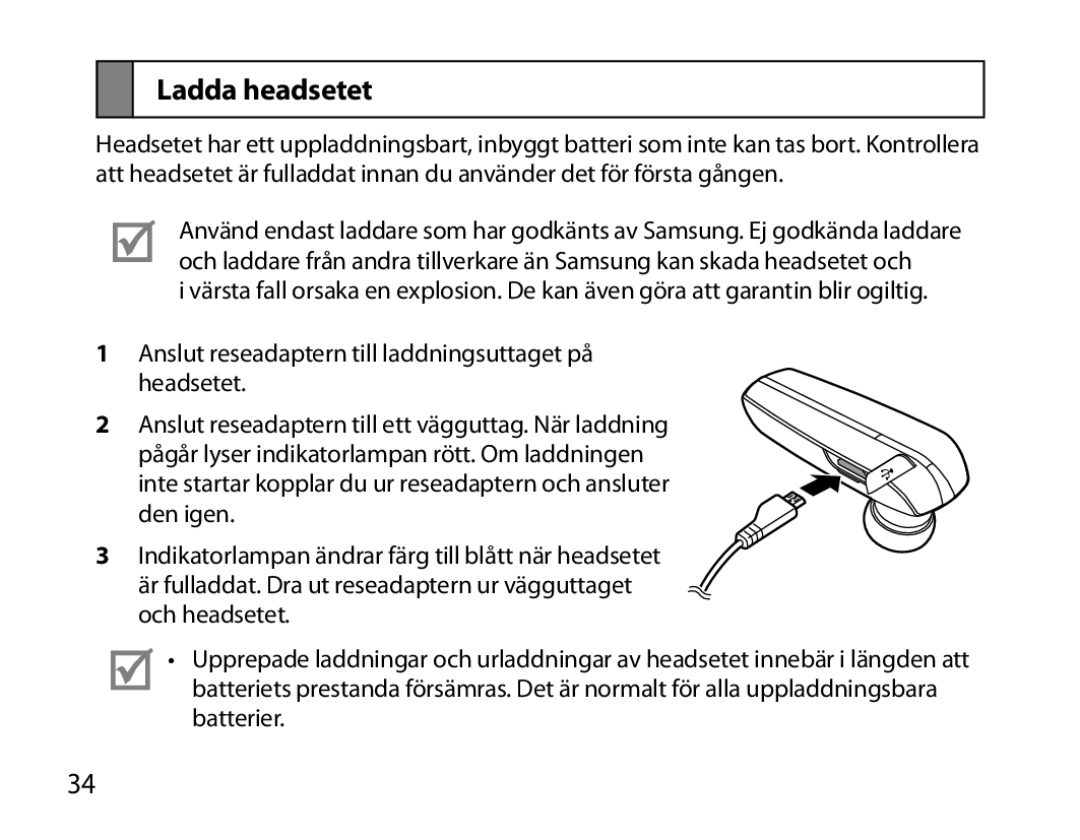 Samsung BHM6000EDECXEH manual Ladda headsetet 