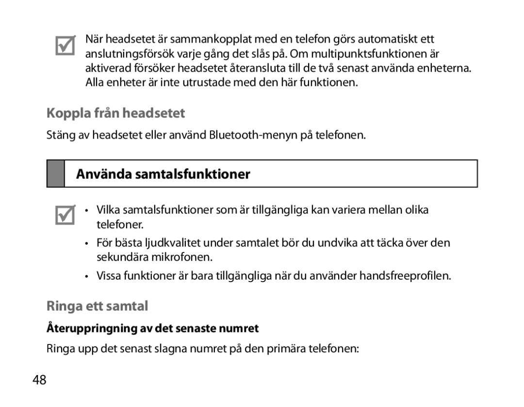 Samsung BHM6000EDECXEH manual Koppla från headsetet, Använda samtalsfunktioner, Ringa ett samtal 