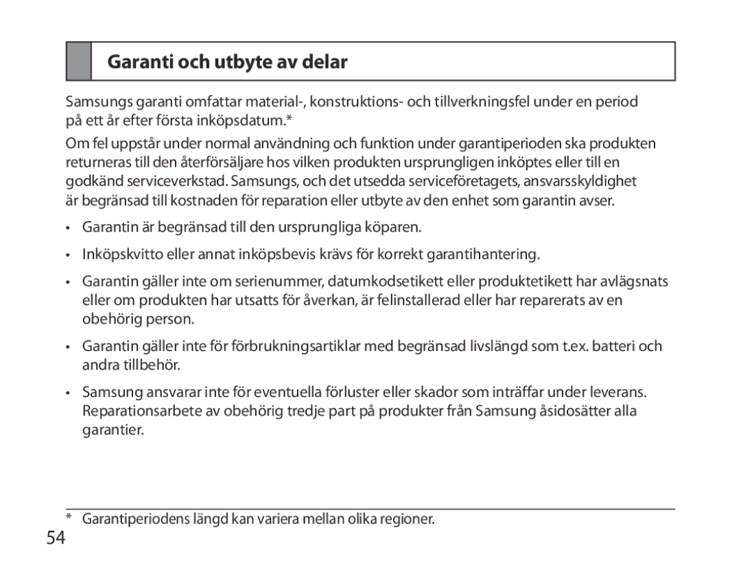 Samsung BHM6000EDECXEH manual Garanti och utbyte av delar 