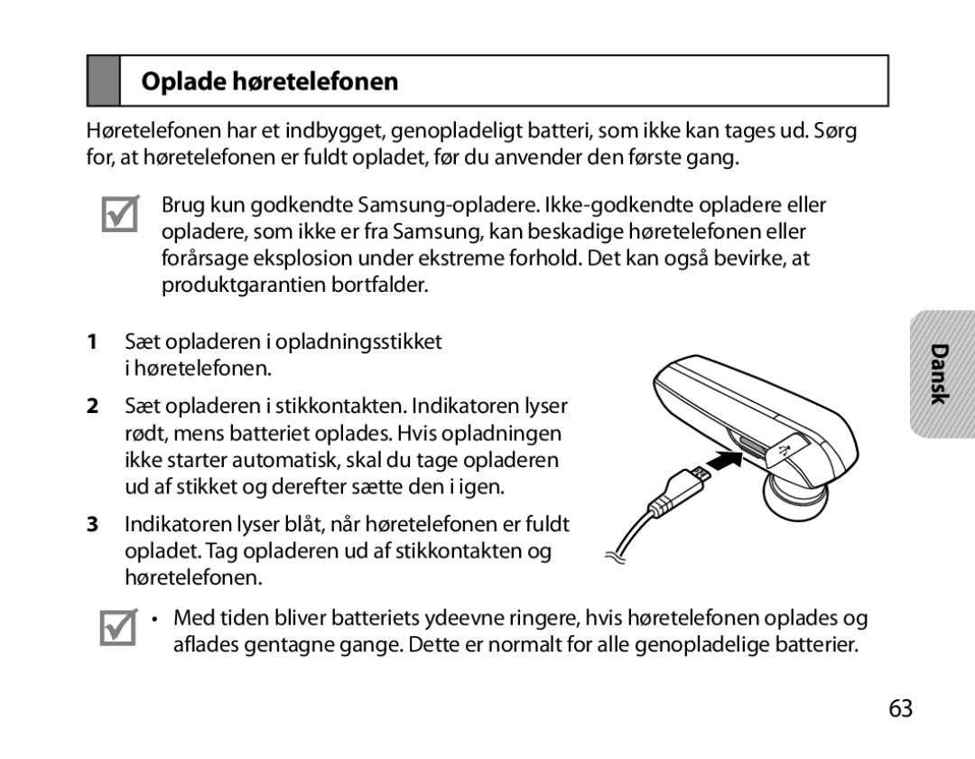 Samsung BHM6000EDECXEH manual Oplade høretelefonen 