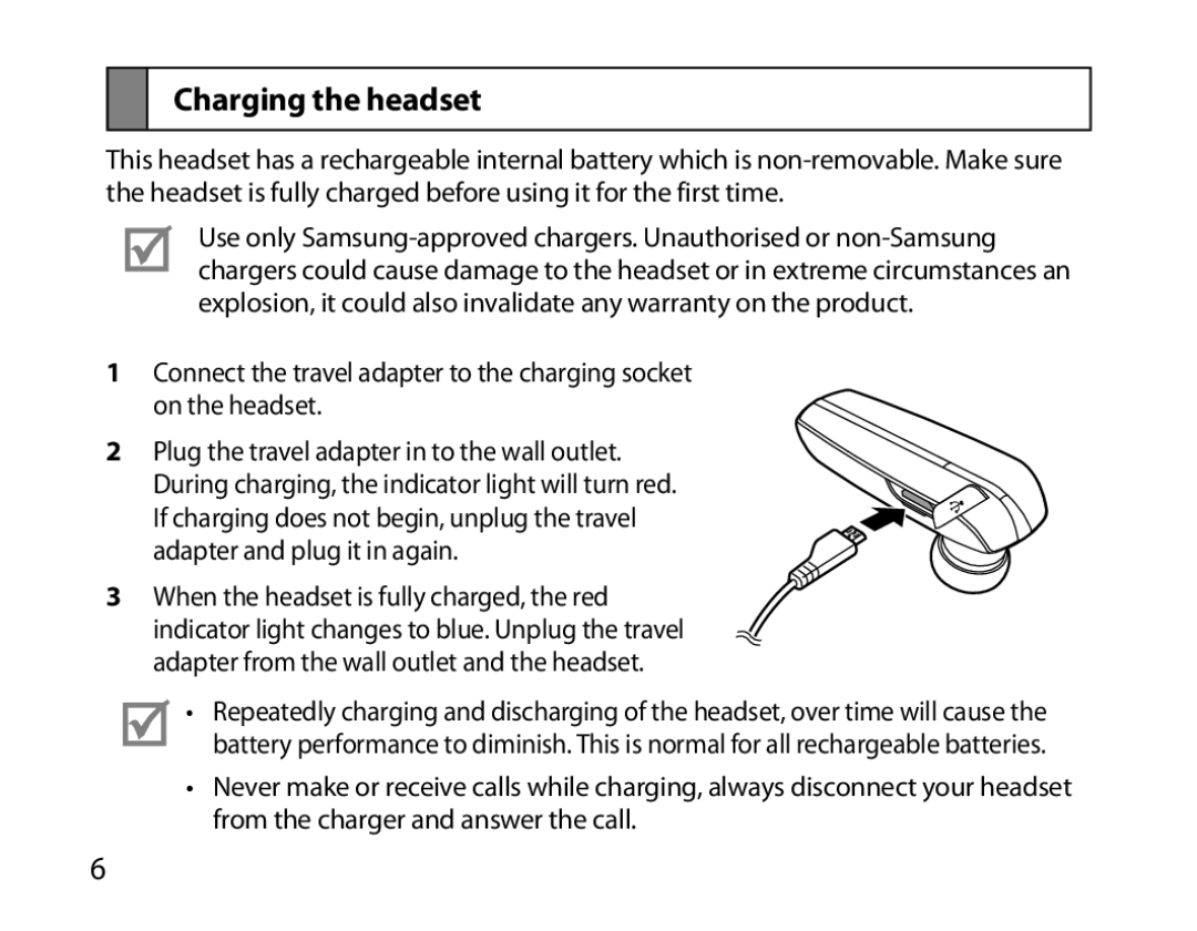 Samsung BHM6000EDECXEH manual Charging the headset 