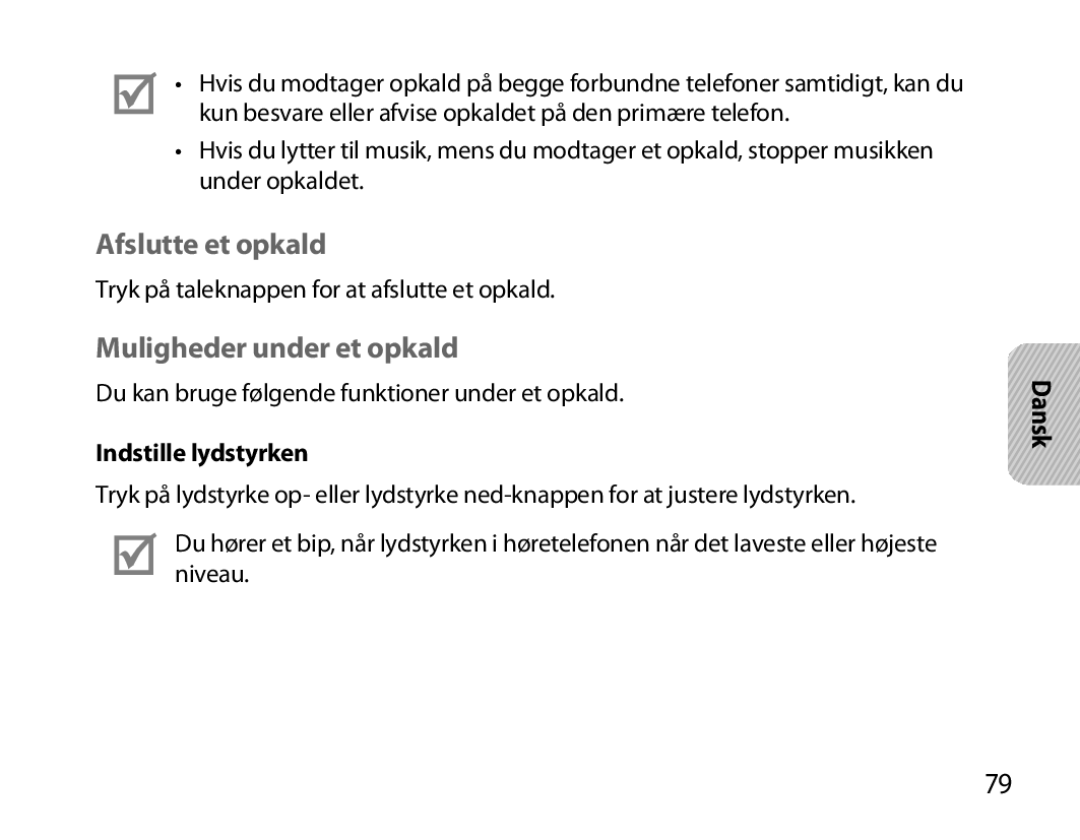 Samsung BHM6000EDECXEH manual Afslutte et opkald, Muligheder under et opkald, Indstille lydstyrken 