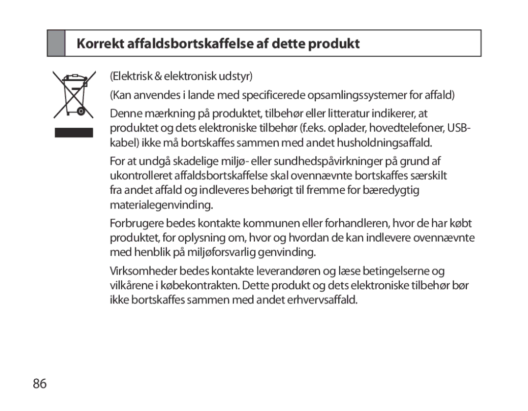 Samsung BHM6000EDECXEH manual Korrekt affaldsbortskaffelse af dette produkt 