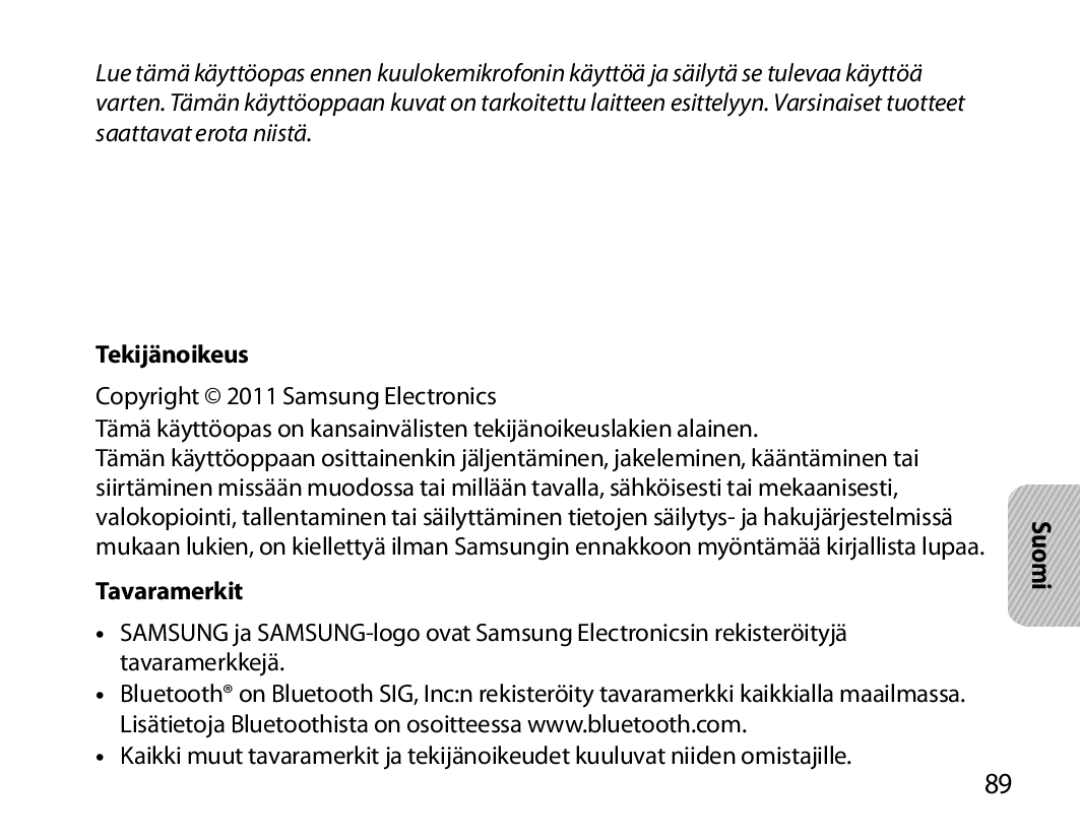 Samsung BHM6000EDECXEH manual Tekijänoikeus, Tavaramerkit, Suomi 