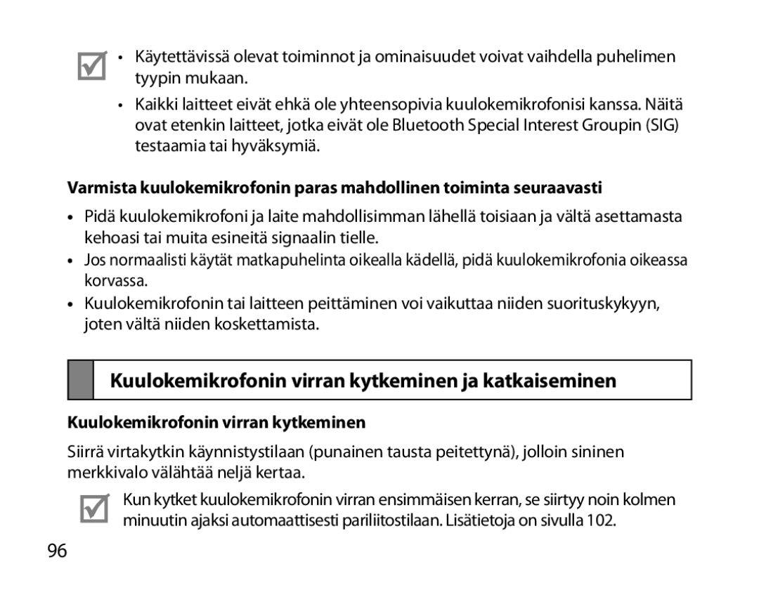 Samsung BHM6000EDECXEH manual Kuulokemikrofonin virran kytkeminen ja katkaiseminen 