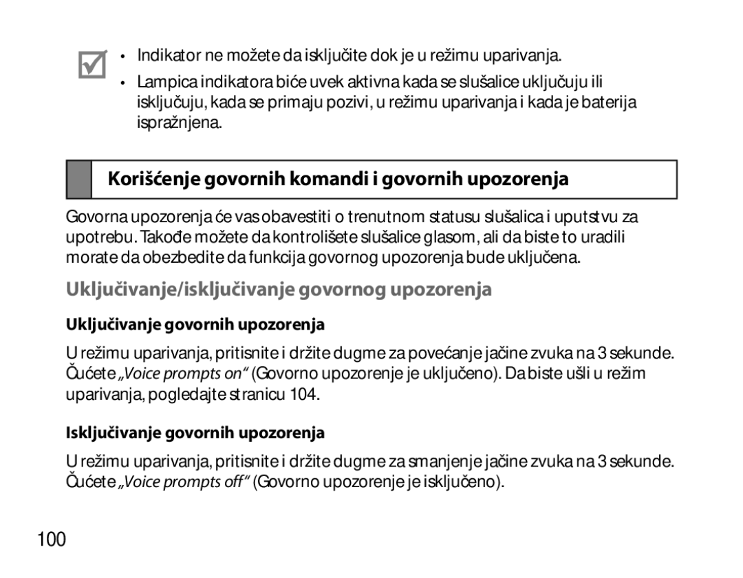 Samsung BHM6000EDECXEH Korišćenje govornih komandi i govornih upozorenja, Uključivanje/isključivanje govornog upozorenja 