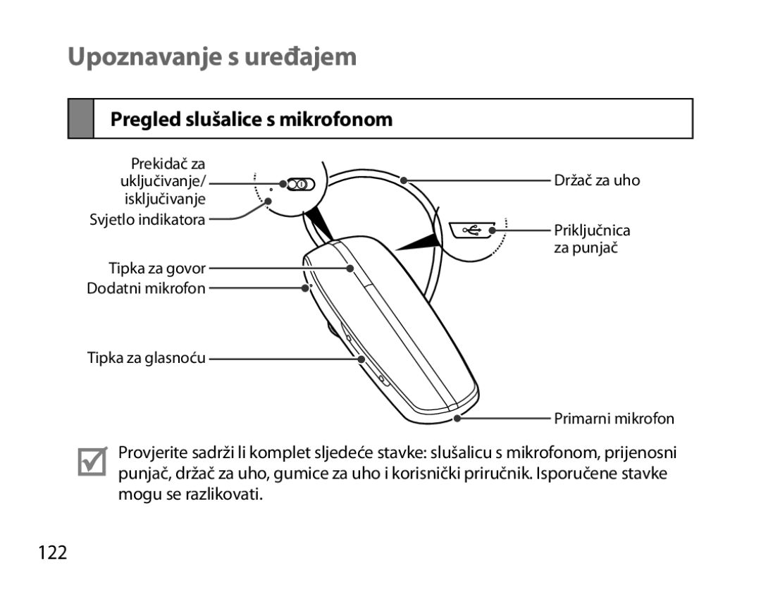 Samsung BHM6000EDECXEH manual Upoznavanje s uređajem, Pregled slušalice s mikrofonom, 122 